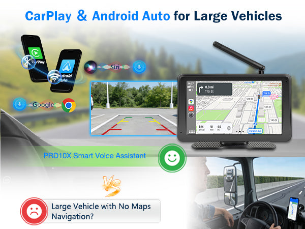 PORMIDO PRD10X Wireless Backup Camera for Truck: 7" Portable Touchscreen with Apple CarPlay/Android Auto - 10000mAh Solar Magnetic HD 1080P Rear View System for Large Vehicle RV Trailer Camper Pickup Reverse