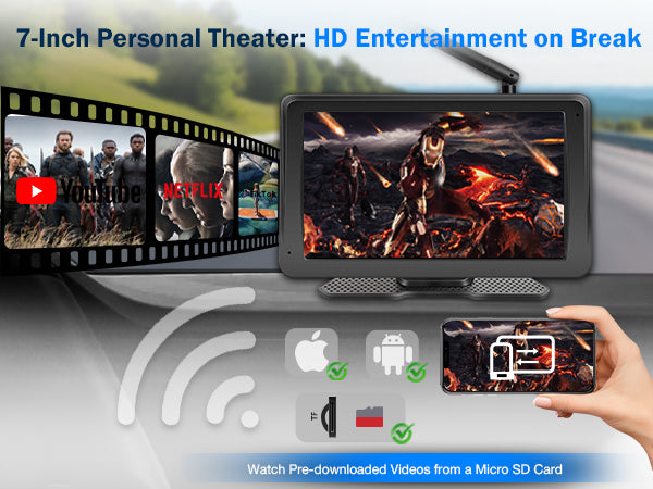 PORMIDO PRD10X Wireless Backup Camera for Truck: 7" Portable Touchscreen with Apple CarPlay/Android Auto - 10000mAh Solar Magnetic HD 1080P Rear View System for Large Vehicle RV Trailer Camper Pickup Reverse