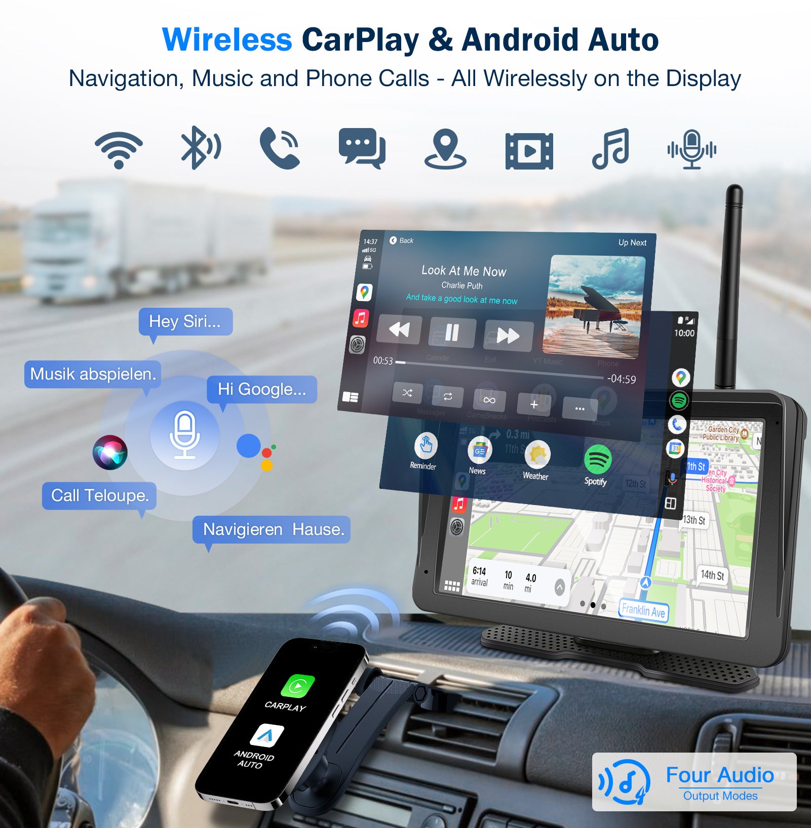 PORMIDO PRD10X Wireless Backup Camera for Truck: 7" Portable Touchscreen with Apple CarPlay/Android Auto - 10000mAh Solar Magnetic HD 1080P Rear View System for Large Vehicle RV Trailer Camper Pickup Reverse