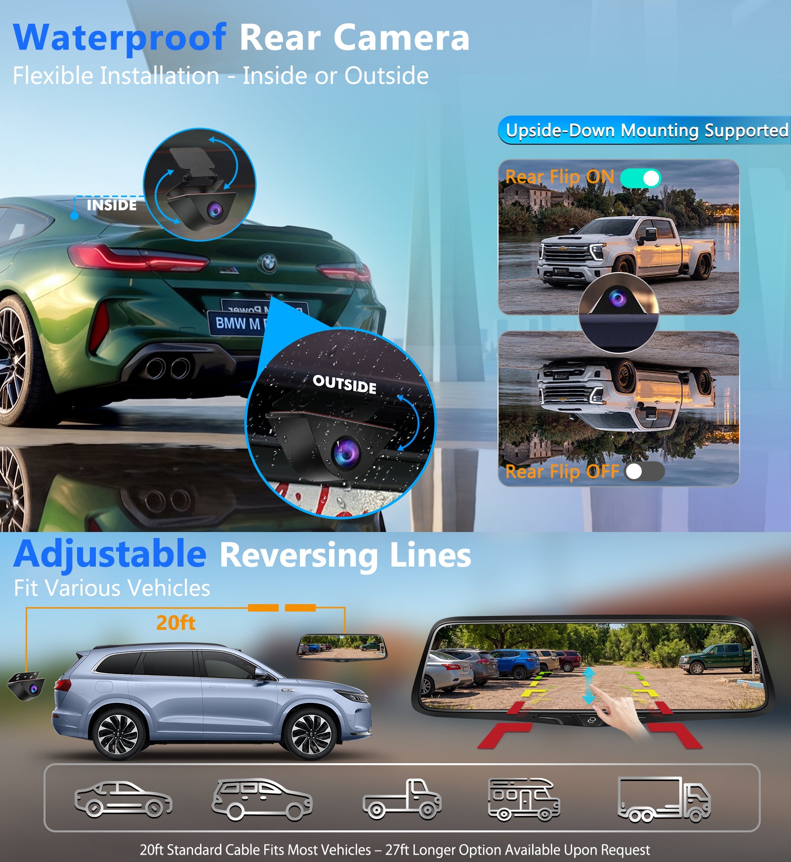 OEM Rear View Mirror Camera: 10" 2K Mirror Dash Cam with Detached Front Backup Camera, Smart Touchscreen with Rear Zoom, Night Vision, Parking Monitor, Built-in GPS, 64GB Card for Trucks SUVs Vans RVs