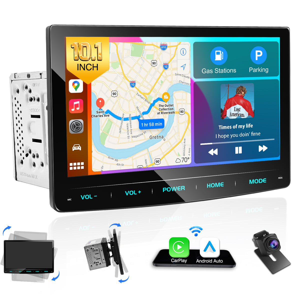 PORMIDO PRA102 Double Din Car Stereo with 10.1