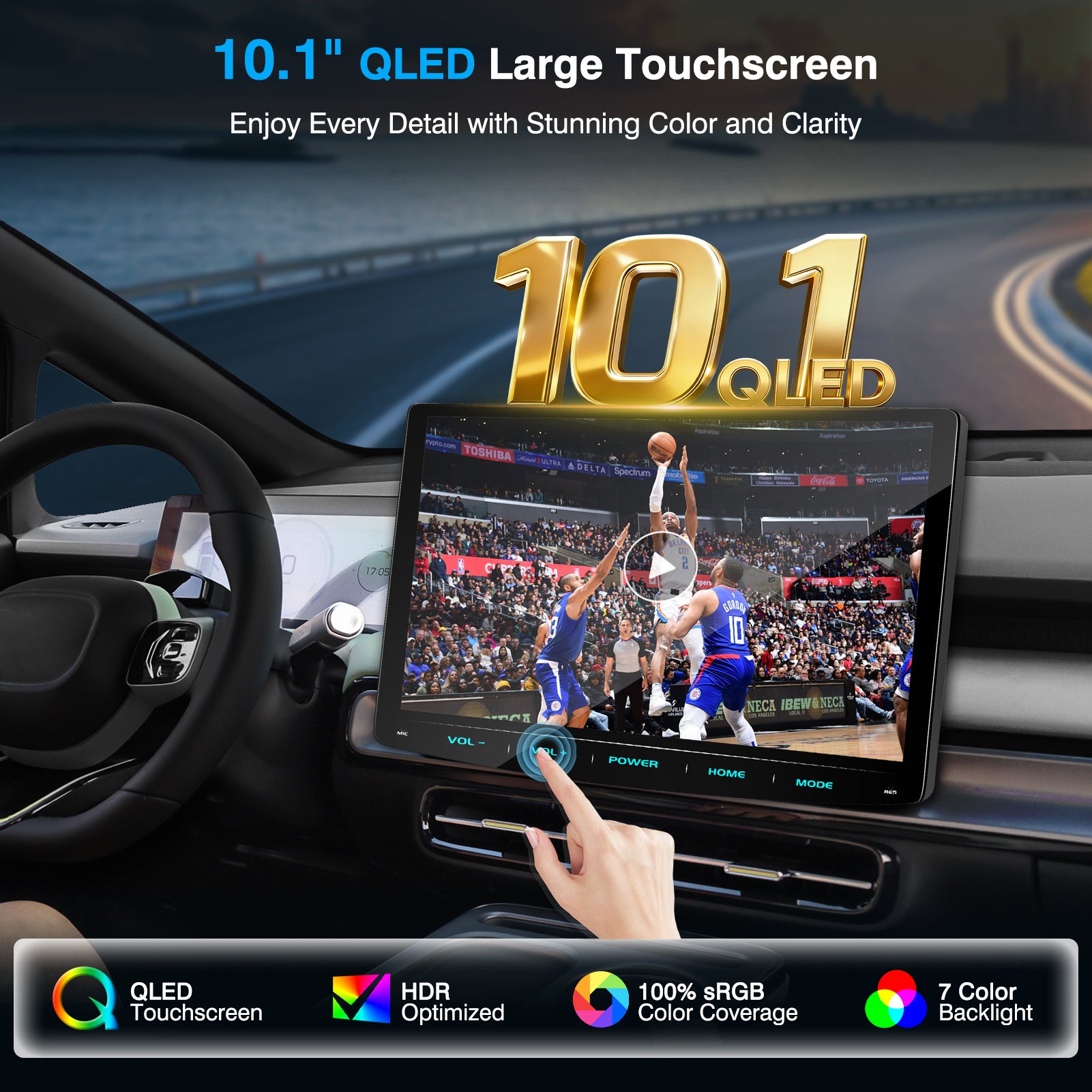 PORMIDO PRA102 Double Din Car Stereo: 10.1" Adjustable Touchscreen Radio with Wireless Apple CarPlay Android Auto - QLED Car Play Screen with Bluetooth Backup Camera MirrorLink DSP SWC for Car Audio Upgrade